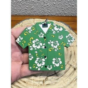 Hawaiian Shirt Keychain Green Floral Aloha Souvenir Key Ring Travel Gift Cute